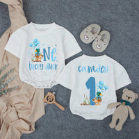 Custom Lucky Duck First Birthday Romper for Baby Boys, Soft Cotton Outfit with Blue Duck Artwork, Perfect for Milestone Photos & Parties