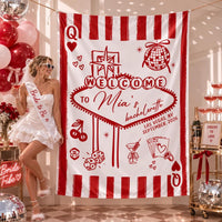 Custom Lucky in Love Silk Bachelorette Banner with Vegas Casino Theme, Personalized Bride Name & Date, Perfect Party Backdrop