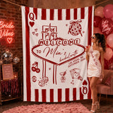 Custom Lucky in Love Silk Bachelorette Banner with Vegas Casino Theme, Personalized Bride Name & Date, Perfect Party Backdrop
