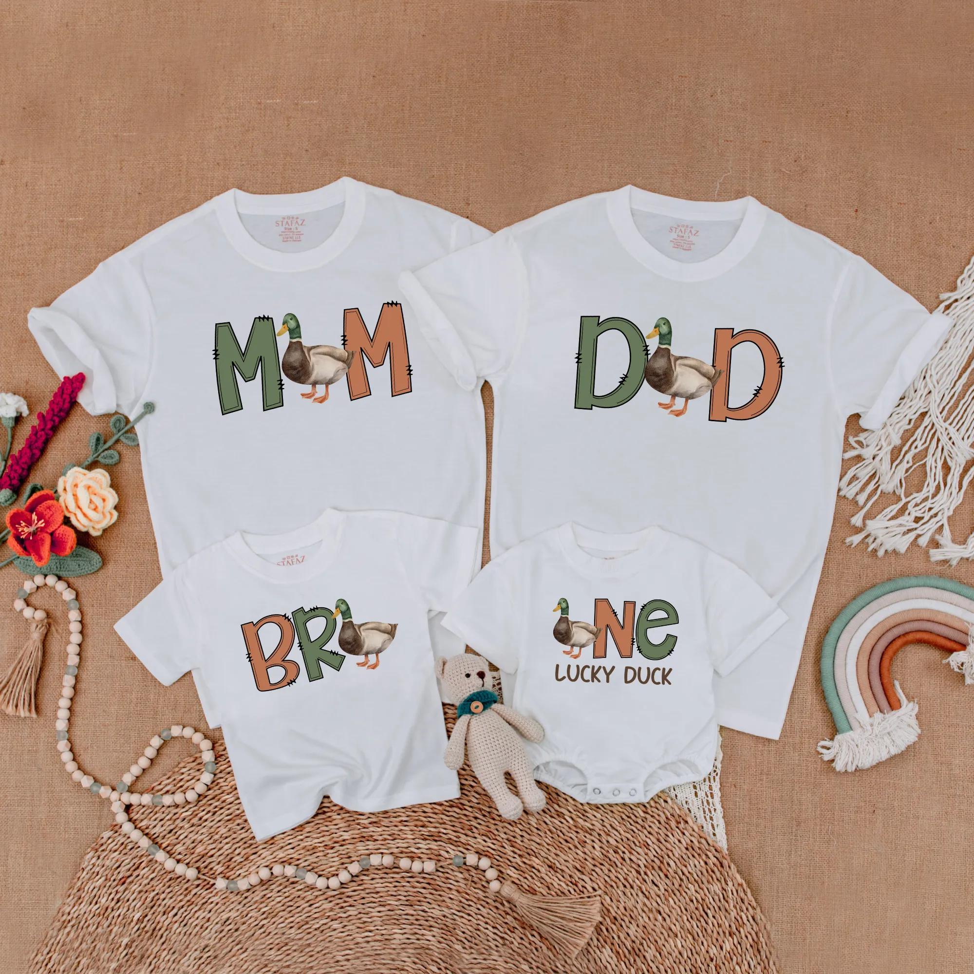 Custom Mallard Duck Matching Family Shirts for First Birthday, Baby Romper, Toddler Tee, Soft Cotton Outfit, Mommy and Me Gift