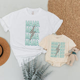 Custom Mama and Mamas Boy Matching Outfits Mint Green Bold Text Lightning Bolt Design Cotton Soft Baby Shower Gift