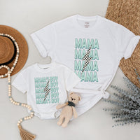 Custom Mama and Mamas Boy Matching Outfits Mint Green Bold Text Lightning Bolt Design Cotton Soft Baby Shower Gift