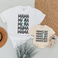 Custom Mama and Mama's Boy Matching Shirts Blue Checkered Lightning Bolt Family Outfits Baby Shower Gift Soft Cotton Toddler Clothes