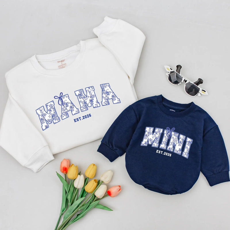 Custom Mama and Mini Floral Matching Shirts with Bow Design, Mommy and Me Sweatshirts, Mother Daughter Outfit, First Mother’s Day Gift