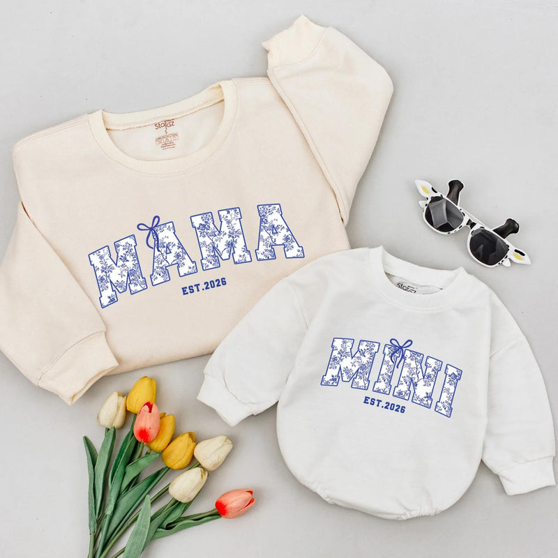 Custom Mama and Mini Floral Matching Shirts with Bow Design, Mommy and Me Sweatshirts, Mother Daughter Outfit, First Mother’s Day Gift