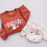 Custom Mama Mini Halloween Sweatshirts with Pink Ghost & Pumpkin Art, Matching Family Outfits for Mom & Toddler, Soft Cotton Crewnecks