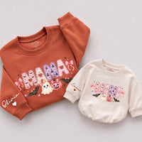 Custom Mama Mini Halloween Sweatshirts with Pink Ghost & Pumpkin Art, Matching Family Outfits for Mom & Toddler, Soft Cotton Crewnecks