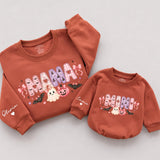 Custom Mama Mini Halloween Sweatshirts with Pink Ghost & Pumpkin Art, Matching Family Outfits for Mom & Toddler, Soft Cotton Crewnecks