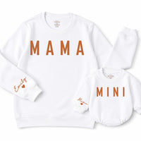Custom Mama and Mini Matching Outfits in Neutral Beige, Adult Crewneck, Toddler Sweatshirt, Baby Romper, Soft Cotton, Sizes NB-2XL