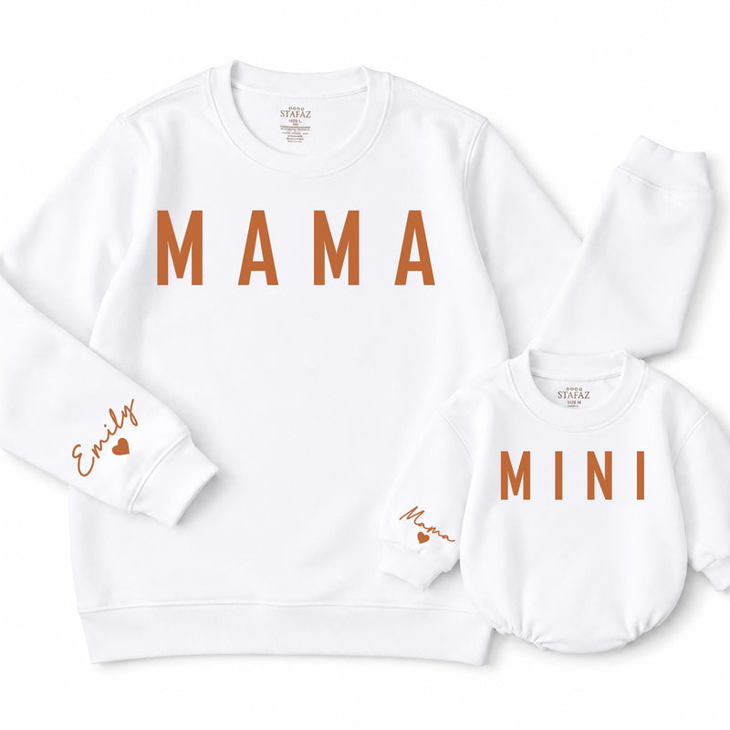 Custom Mama and Mini Matching Outfits in Neutral Beige, Adult Crewneck, Toddler Sweatshirt, Baby Romper, Soft Cotton, Sizes NB-2XL