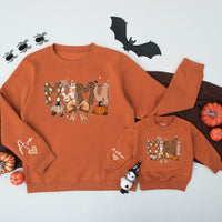 Custom Mama Mini Sweatshirts with Pumpkin Bow Artwork, Matching Family Fall Outfits for Mom and Baby, Soft Cotton Autumn Sweater