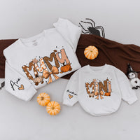 Custom Mama Mini Sweatshirts with Pumpkin Bow Artwork, Matching Family Fall Outfits for Mom and Baby, Soft Cotton Autumn Sweater