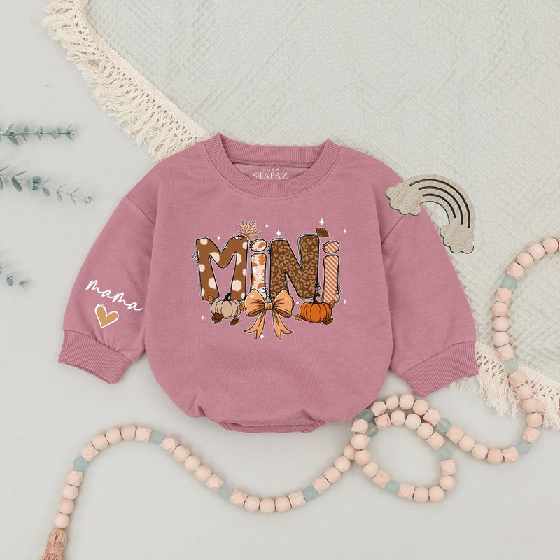Custom Mama Mini Sweatshirts with Pumpkin Bow Artwork, Matching Family Fall Outfits for Mom and Baby, Soft Cotton Autumn Sweater