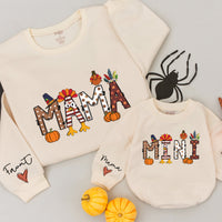 Custom Mama and Mini Thanksgiving Sweatshirts with Autumn Patterns Family Matching Fall Outfits Soft Cotton Mom Baby Celebration Gift