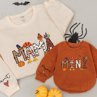 Custom Mama and Mini Thanksgiving Sweatshirts with Autumn Patterns Family Matching Fall Outfits Soft Cotton Mom Baby Celebration Gift