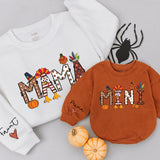 Custom Mama and Mini Thanksgiving Sweatshirts with Autumn Patterns Family Matching Fall Outfits Soft Cotton Mom Baby Celebration Gift