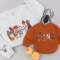 Custom Mama and Mini Thanksgiving Sweatshirts with Autumn Patterns Family Matching Fall Outfits Soft Cotton Mom Baby Celebration Gift