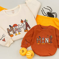 Custom Mama and Mini Thanksgiving Sweatshirts with Autumn Patterns Family Matching Fall Outfits Soft Cotton Mom Baby Celebration Gift