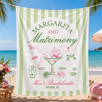 Custom Margarita Bachelorette Silk Banner with Green Stripes, Retro Cocktail Artwork, Mia's Miami Beach Party Backdrop, August 2026