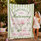 Custom Margarita Bachelorette Silk Banner with Green Stripes, Retro Cocktail Artwork, Mia's Miami Beach Party Backdrop, August 2026