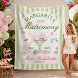 Custom Margarita Bachelorette Silk Banner with Green Stripes, Retro Cocktail Artwork, Mia's Miami Beach Party Backdrop, August 2026