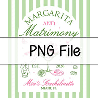 Custom Margarita Bachelorette Silk Banner with Green Stripes, Retro Cocktail Artwork, Mia's Miami Beach Party Backdrop, August 2026