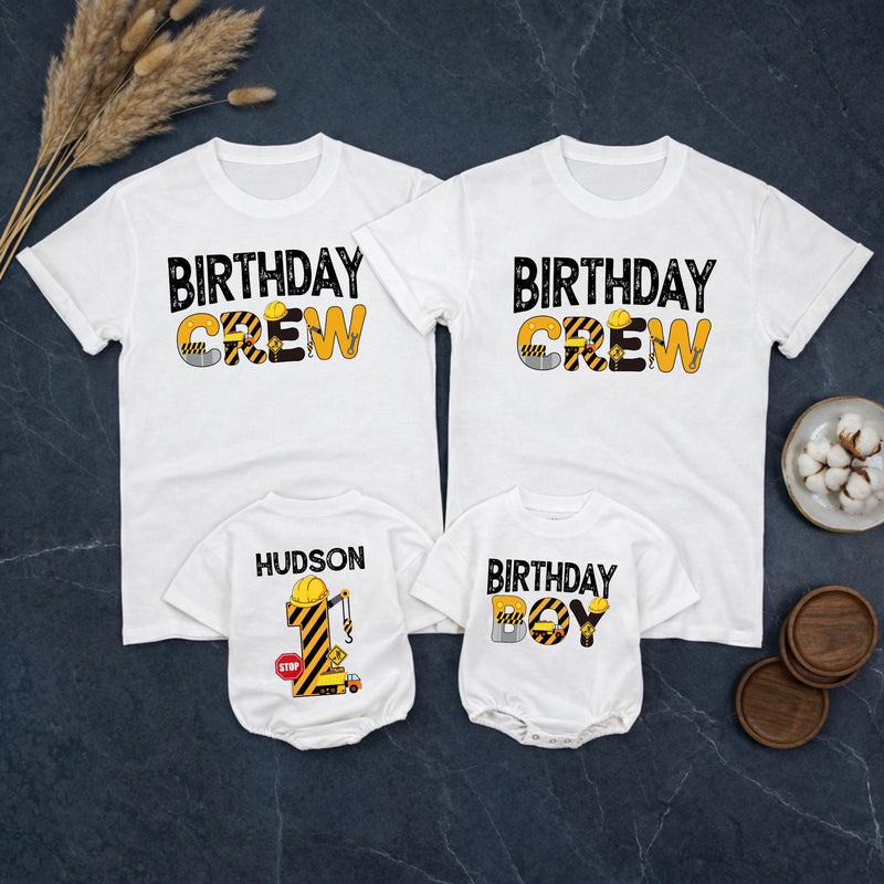Custom Matching Construction Birthday Crew Shirts for Baby, Toddler, and Family - Soft Cotton Tee and Romper for 1st Birthday Party Outfit