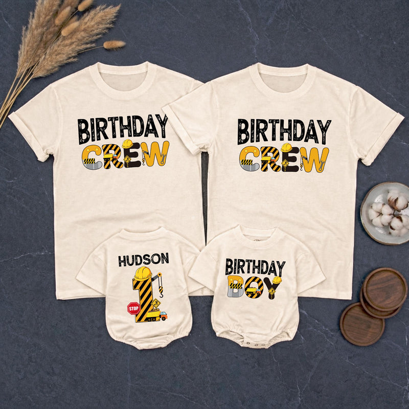 Custom Matching Construction Birthday Crew Shirts for Baby, Toddler, and Family - Soft Cotton Tee and Romper for 1st Birthday Party Outfit