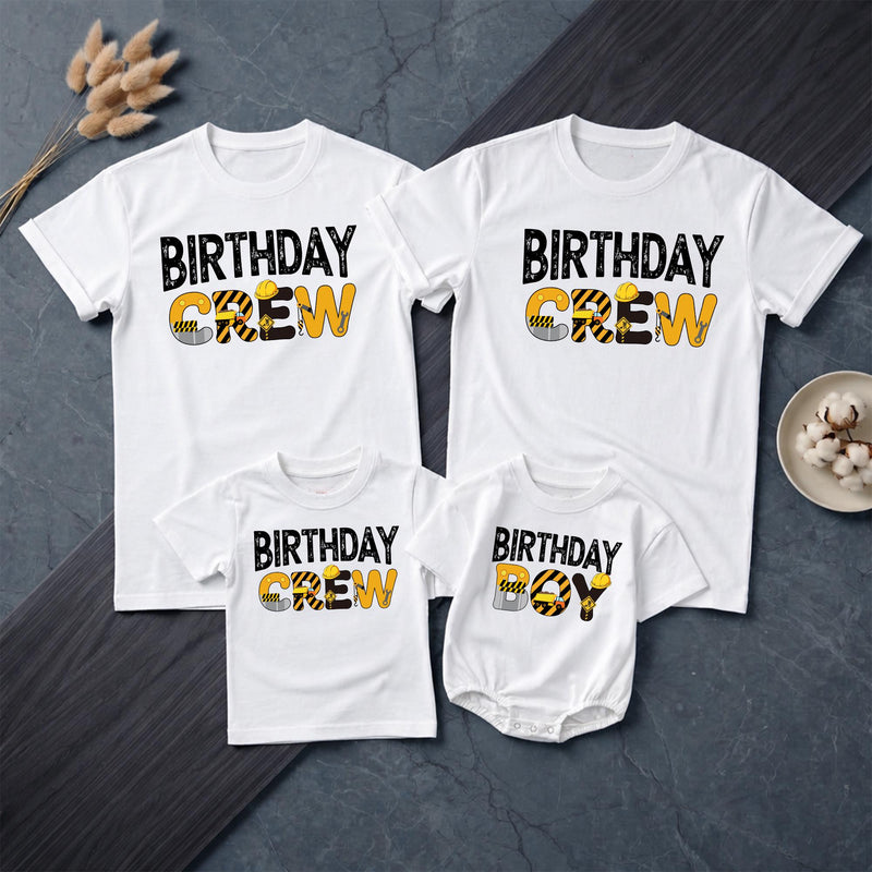 Custom Matching Construction Birthday Crew Shirts for Baby, Toddler, and Family - Soft Cotton Tee and Romper for 1st Birthday Party Outfit