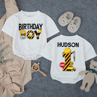 Custom Matching Construction Birthday Crew Shirts for Baby, Toddler, and Family - Soft Cotton Tee and Romper for 1st Birthday Party Outfit
