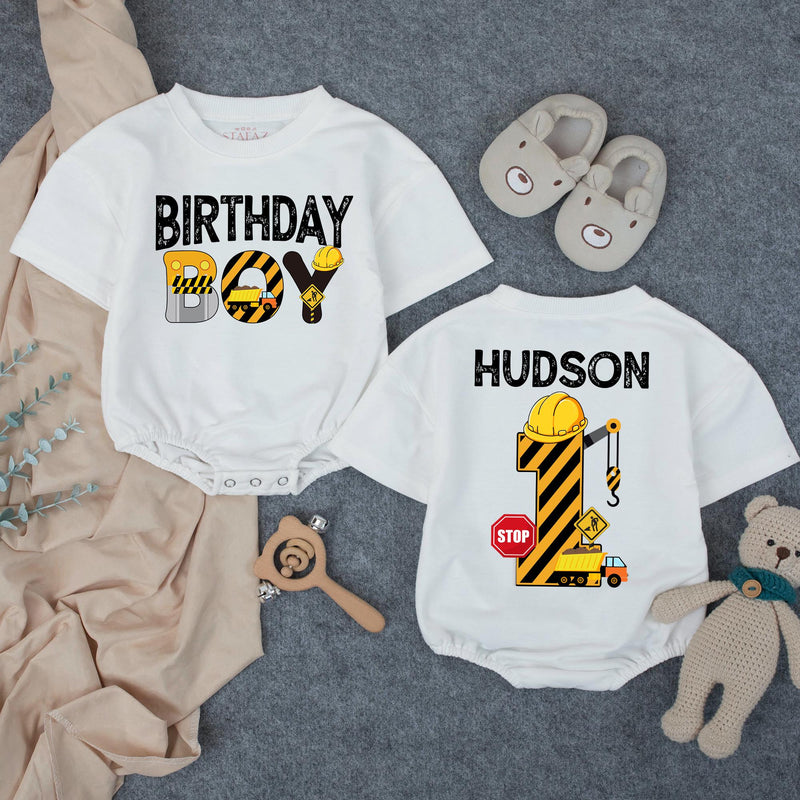 Custom Matching Construction Birthday Crew Shirts for Baby, Toddler, and Family - Soft Cotton Tee and Romper for 1st Birthday Party Outfit