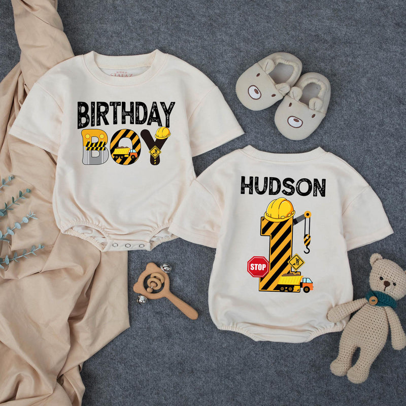 Custom Matching Construction Birthday Crew Shirts for Baby, Toddler, and Family - Soft Cotton Tee and Romper for 1st Birthday Party Outfit