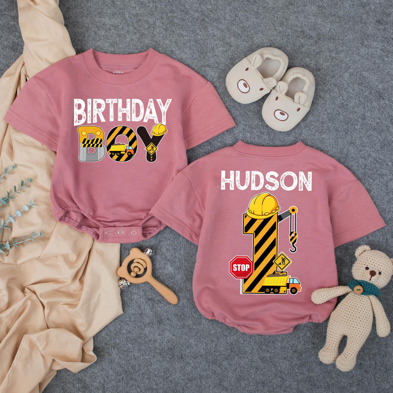 Custom Matching Construction Birthday Crew Shirts for Baby, Toddler, and Family - Soft Cotton Tee and Romper for 1st Birthday Party Outfit