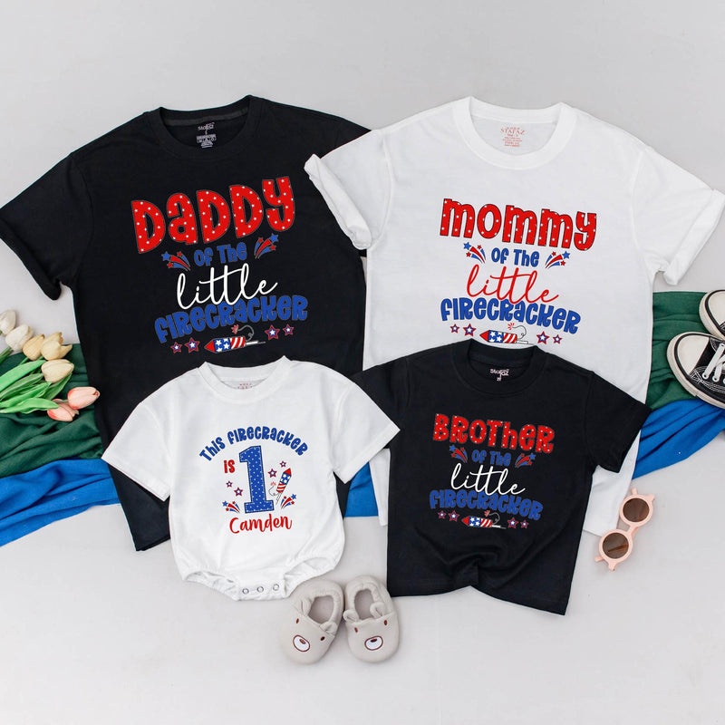 Custom Matching Family 4th of July Shirts, Daddy Mommy Brother Baby Little Firecracker 1st Birthday Outfit, Soft Cotton Patriotic Tees