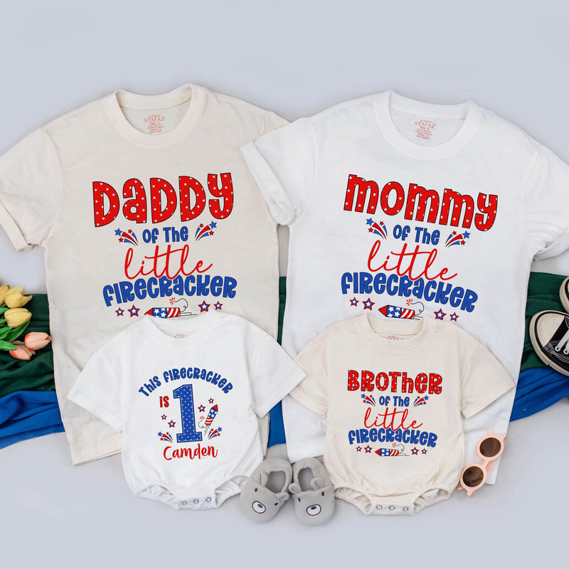 Custom Matching Family 4th of July Shirts, Daddy Mommy Brother Baby Little Firecracker 1st Birthday Outfit, Soft Cotton Patriotic Tees