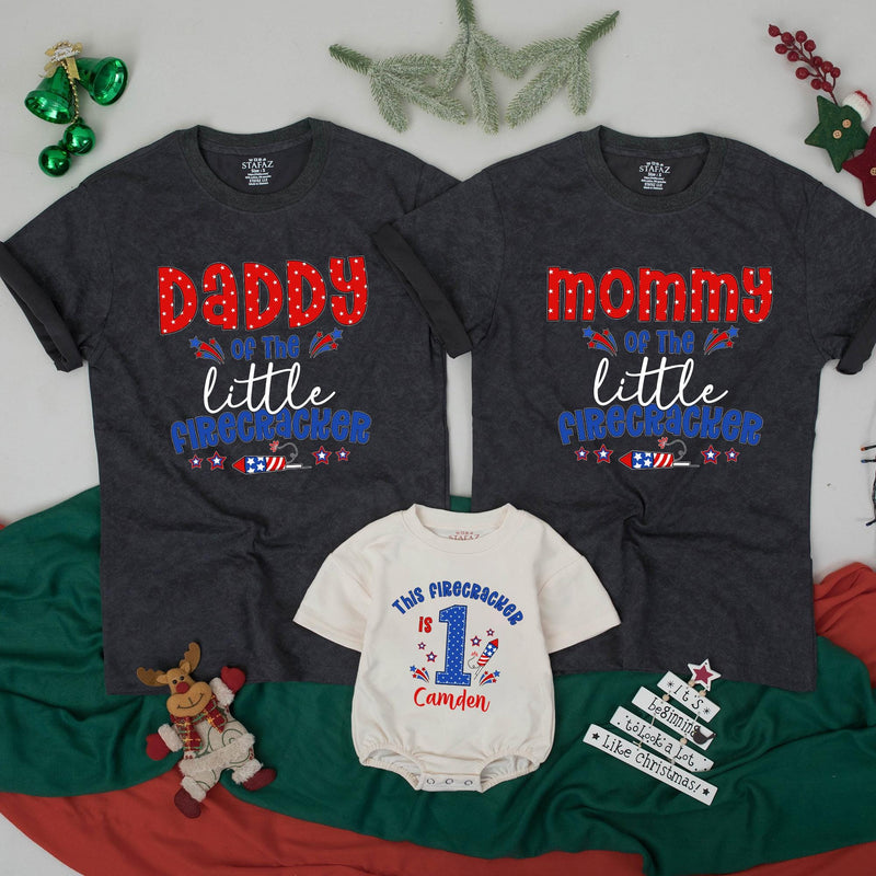 Custom Matching Family 4th of July Shirts, Daddy Mommy Brother Baby Little Firecracker 1st Birthday Outfit, Soft Cotton Patriotic Tees