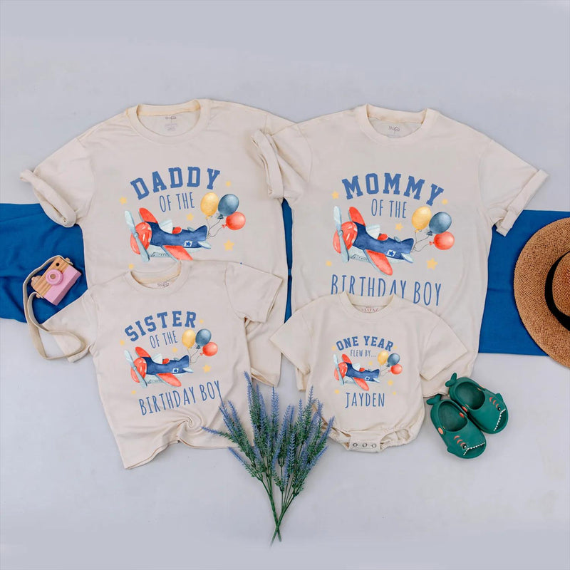 Custom Matching Family Airplane Birthday Shirts Daddy Mommy Brother One Year Flew By Outfit for Baby Boy 1st Party Gift Colorful Design