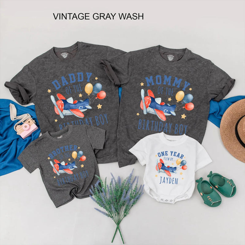 Custom Matching Family Airplane Birthday Shirts Daddy Mommy Brother One Year Flew By Outfit for Baby Boy 1st Party Gift Colorful Design
