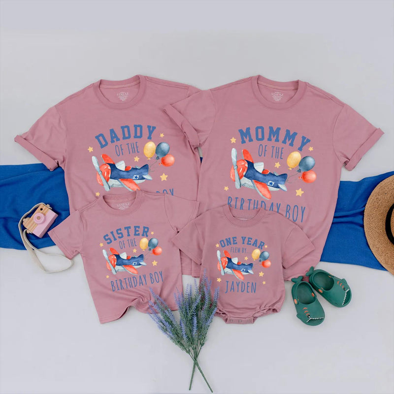 Custom Matching Family Airplane Birthday Shirts Daddy Mommy Brother One Year Flew By Outfit for Baby Boy 1st Party Gift Colorful Design