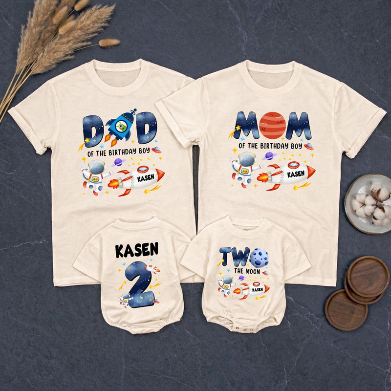 Custom Matching Family Astronaut Birthday Shirts, Two the Moon Toddler Romper & Mom Dad Tees, Soft Cotton for 2nd Birthday Party Outfit