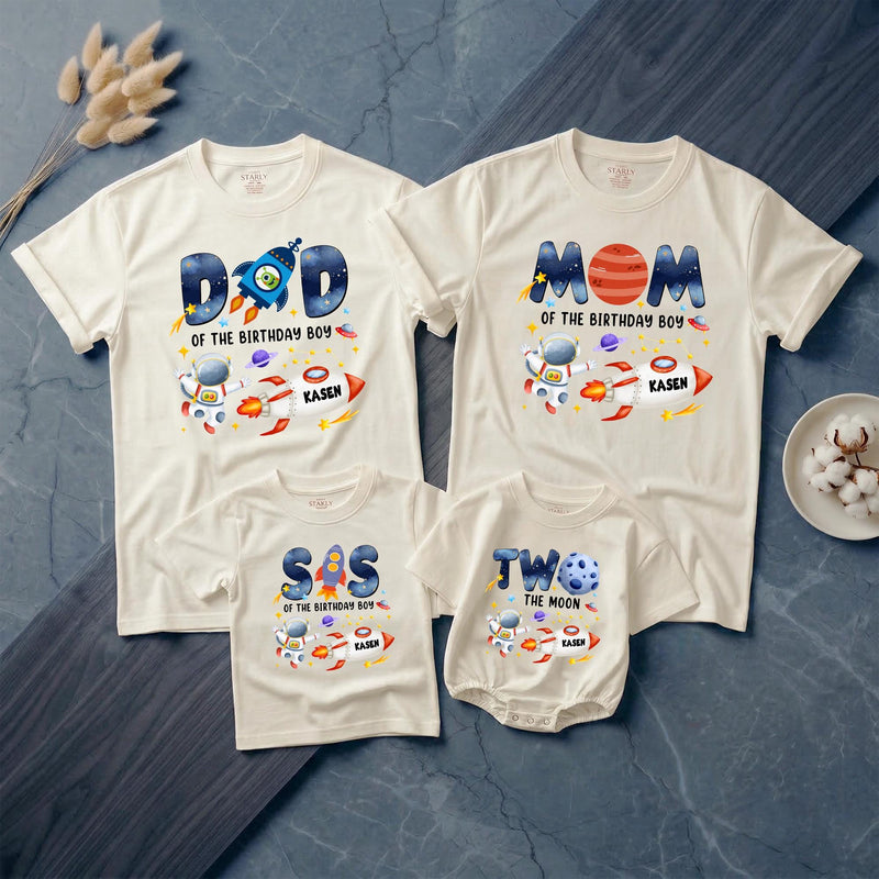 Custom Matching Family Astronaut Birthday Shirts, Two the Moon Toddler Romper & Mom Dad Tees, Soft Cotton for 2nd Birthday Party Outfit