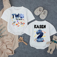 Custom Matching Family Astronaut Birthday Shirts, Two the Moon Toddler Romper & Mom Dad Tees, Soft Cotton for 2nd Birthday Party Outfit