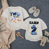 Custom Matching Family Astronaut Birthday Shirts, Two the Moon Toddler Romper & Mom Dad Tees, Soft Cotton for 2nd Birthday Party Outfit