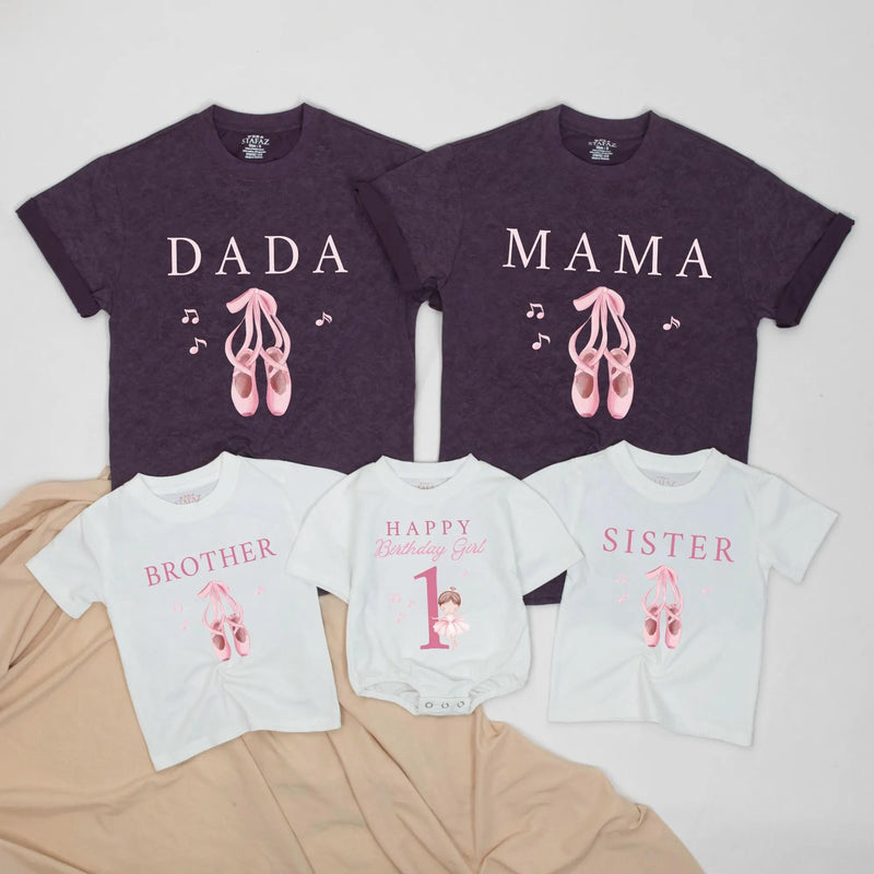 Custom Matching Family Ballet Shirts with Pink Ballet Shoes, 1st Birthday Girl Bodysuit for Baby, Mom, Dad, Siblings, Soft Cotton Outfit