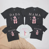 Custom Matching Family Ballet Shirts with Pink Ballet Shoes, 1st Birthday Girl Bodysuit for Baby, Mom, Dad, Siblings, Soft Cotton Outfit