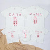 Custom Matching Family Ballet Shirts with Pink Ballet Shoes, 1st Birthday Girl Bodysuit for Baby, Mom, Dad, Siblings, Soft Cotton Outfit