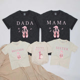 Custom Matching Family Ballet Shirts with Pink Ballet Shoes, 1st Birthday Girl Bodysuit for Baby, Mom, Dad, Siblings, Soft Cotton Outfit