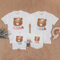 Custom Matching Family Bear Shirts - Soft Cotton First Birthday Outfit for Baby, Toddler, Mom, Dad - Personalized Gift for Milestones