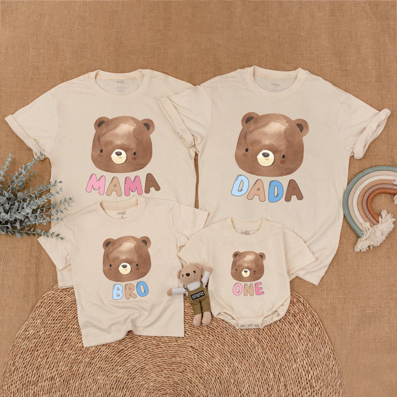 Custom Matching Family Bear Shirts - Soft Cotton First Birthday Outfit for Baby, Toddler, Mom, Dad - Personalized Gift for Milestones