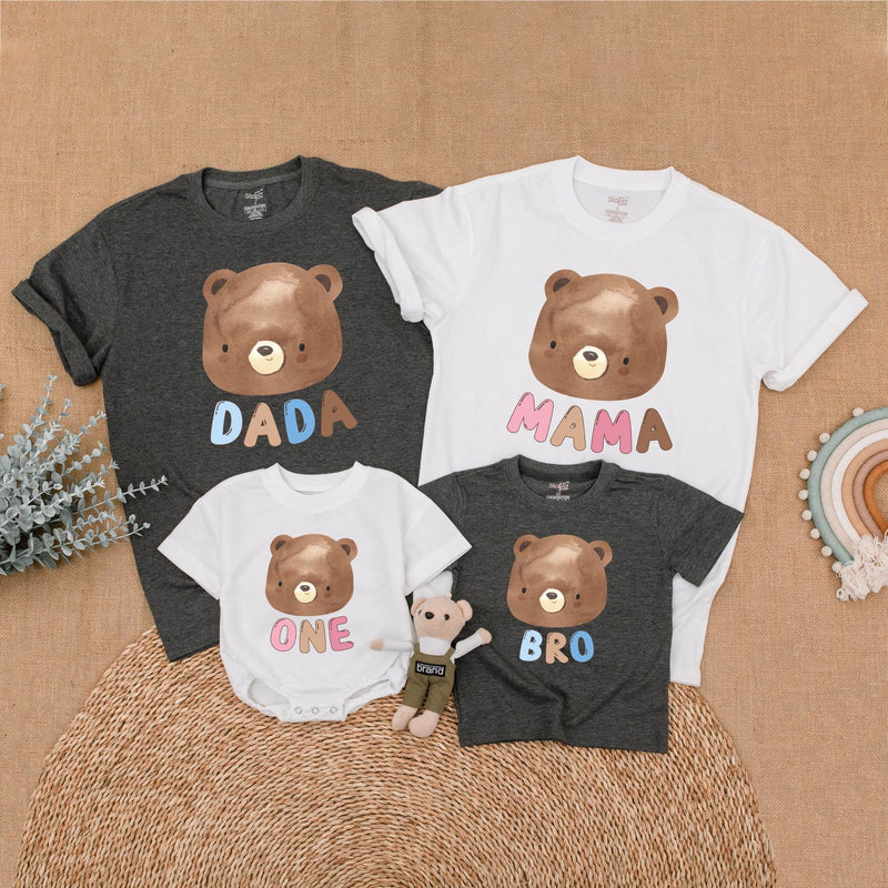 Custom Matching Family Bear Shirts - Soft Cotton First Birthday Outfit for Baby, Toddler, Mom, Dad - Personalized Gift for Milestones